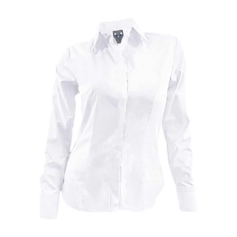 Camisa blusa blanca botonadura escondida en algodon manga larga mujer