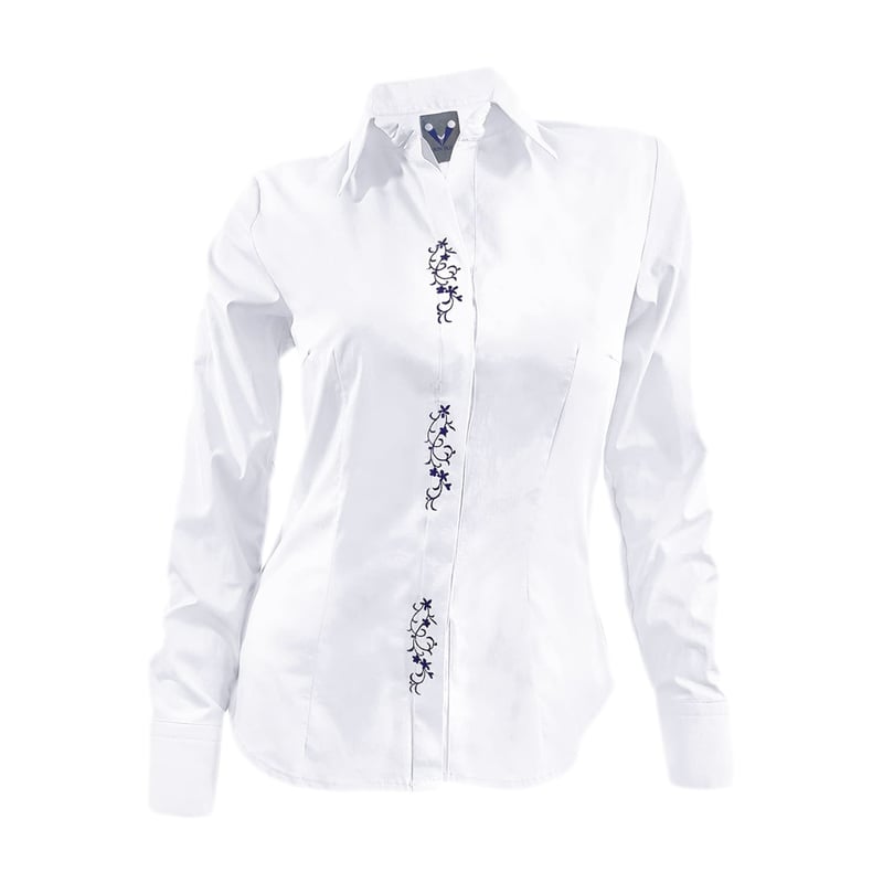 Camisa blusa blanca bordada color azul en algodon manga larga mujer SON DOS falabella
