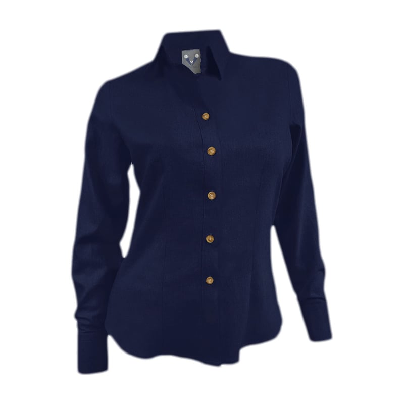 Camisa blusa lino azul oscuro casual manga larga para mujer SON DOS falabella