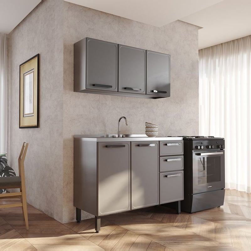 Cocina Integral de lujo en ACERO 120cm incluye lavaplatos central Gris ...