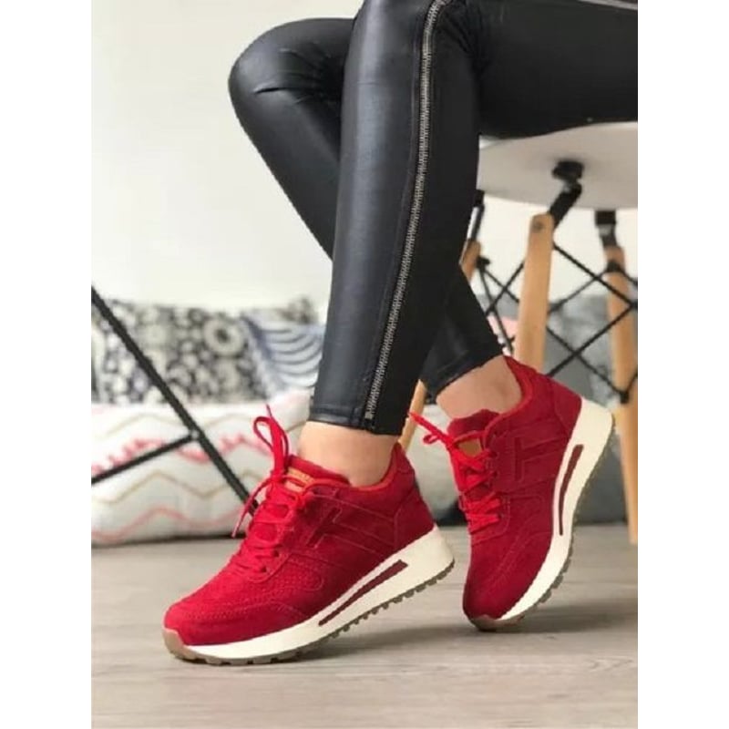 Tenis Dama Colores Variados Calzado Casual Mujer Elegante Rojo