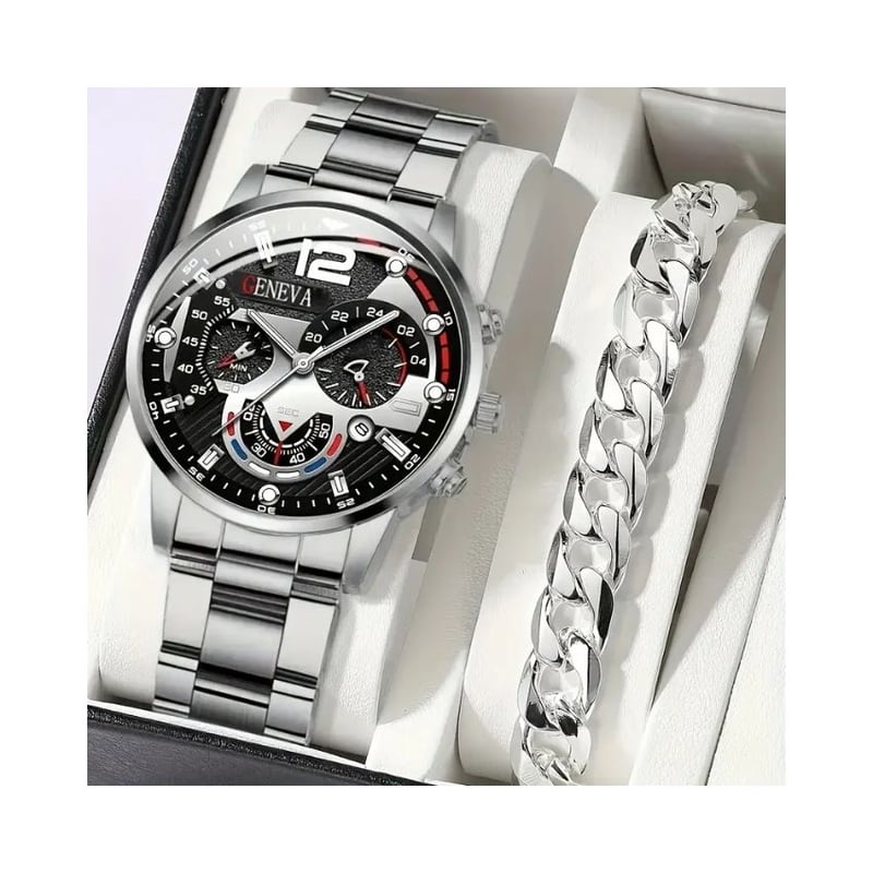 Juego De Reloj Casual Y Pulsera De Acero Inoxidable Para Hombre GENERICO falabella