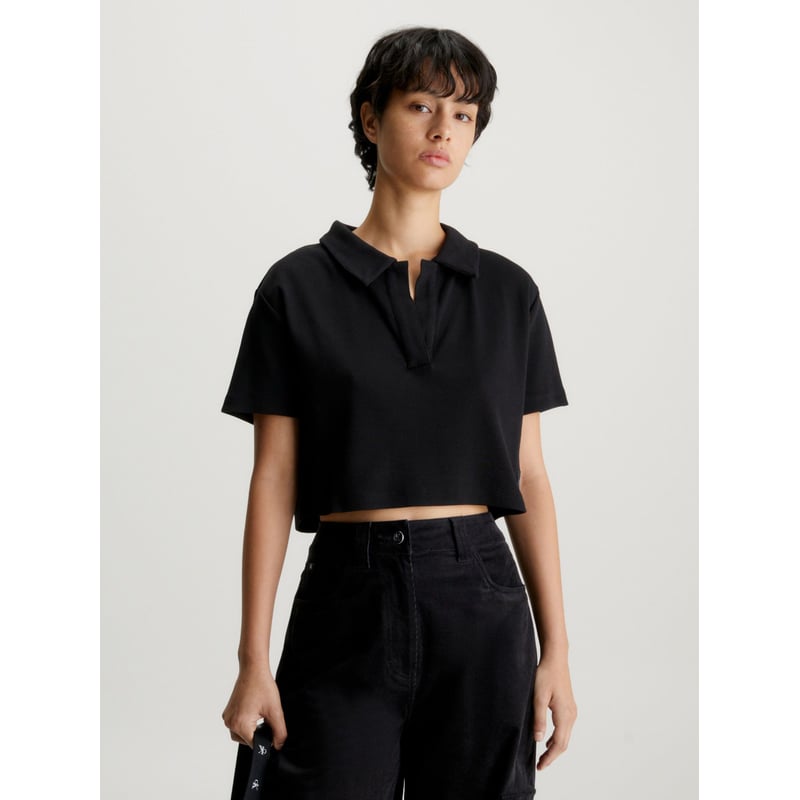 Camiseta Cropped Tipo Polo Mujer Negro Calvin Klein CALVIN KLEIN falabella