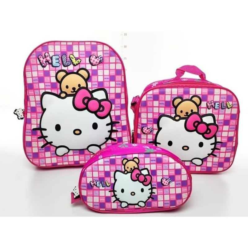 BOLSO MORRAL MOCHILA NINAS kit x 3 LONCHERA CARTUCHERA PERSONAJES 3D MIELTECH falabella