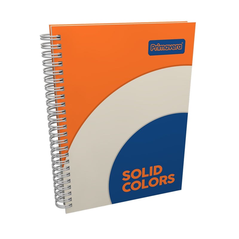 PRIMAVERA - Cuaderno Argollado Pasta Dura Grande Solid Colors Naranja - Beige - Azul 5 Materias Hojas Cuadriculadas