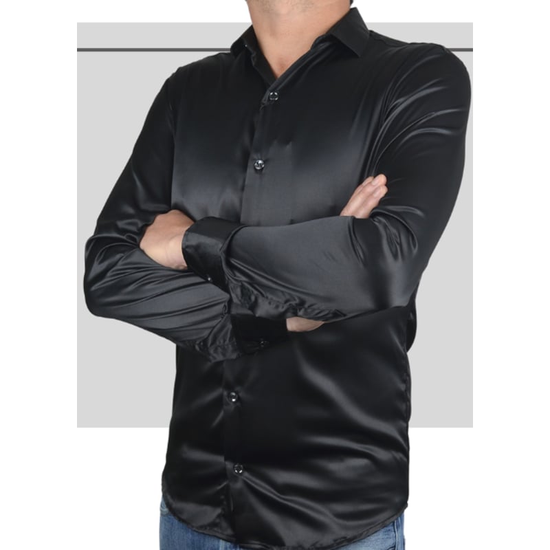 Camisas De Vestir Seda Brillante Satinada De Lujo Para Hombre botones