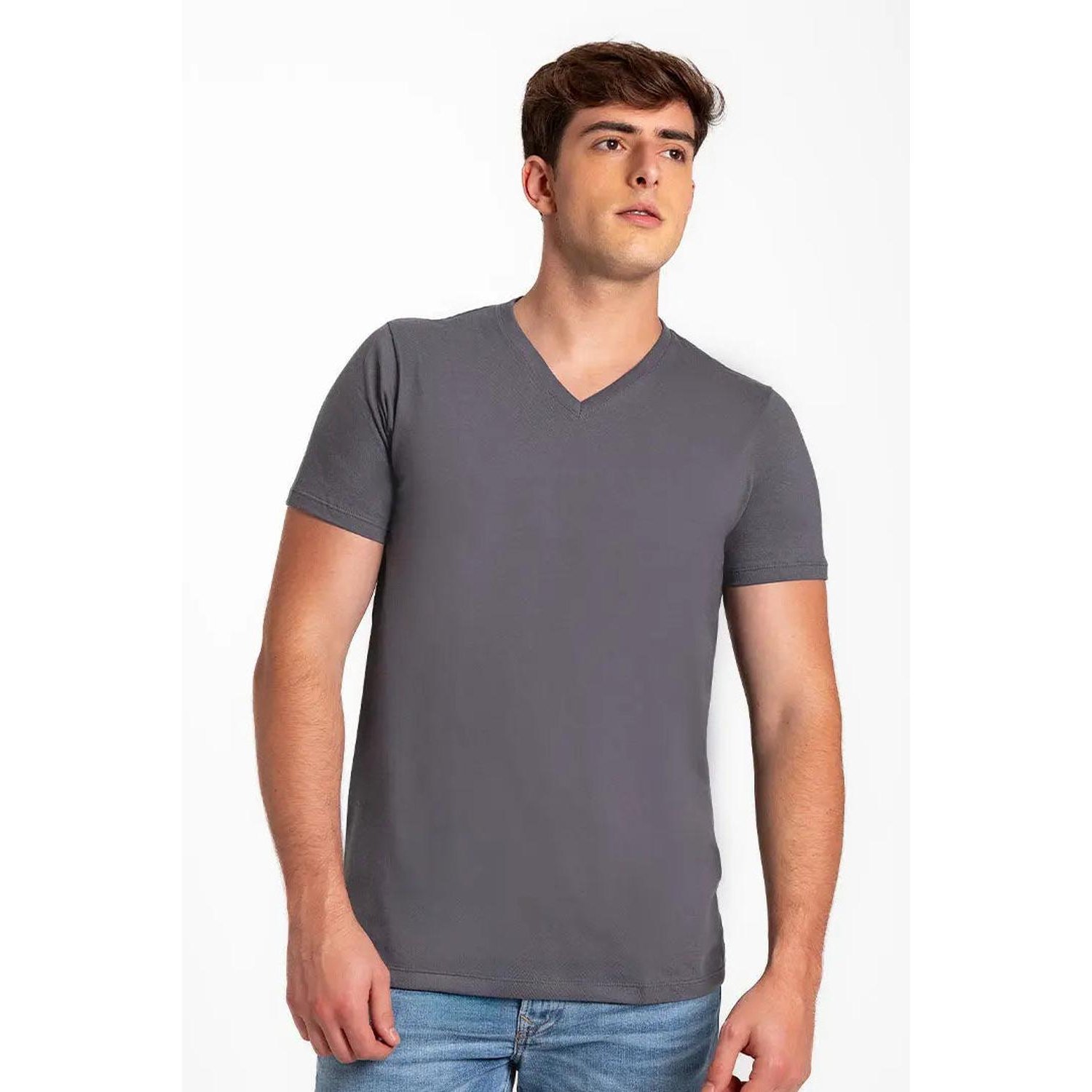 Camiseta gris cuello v hotsell