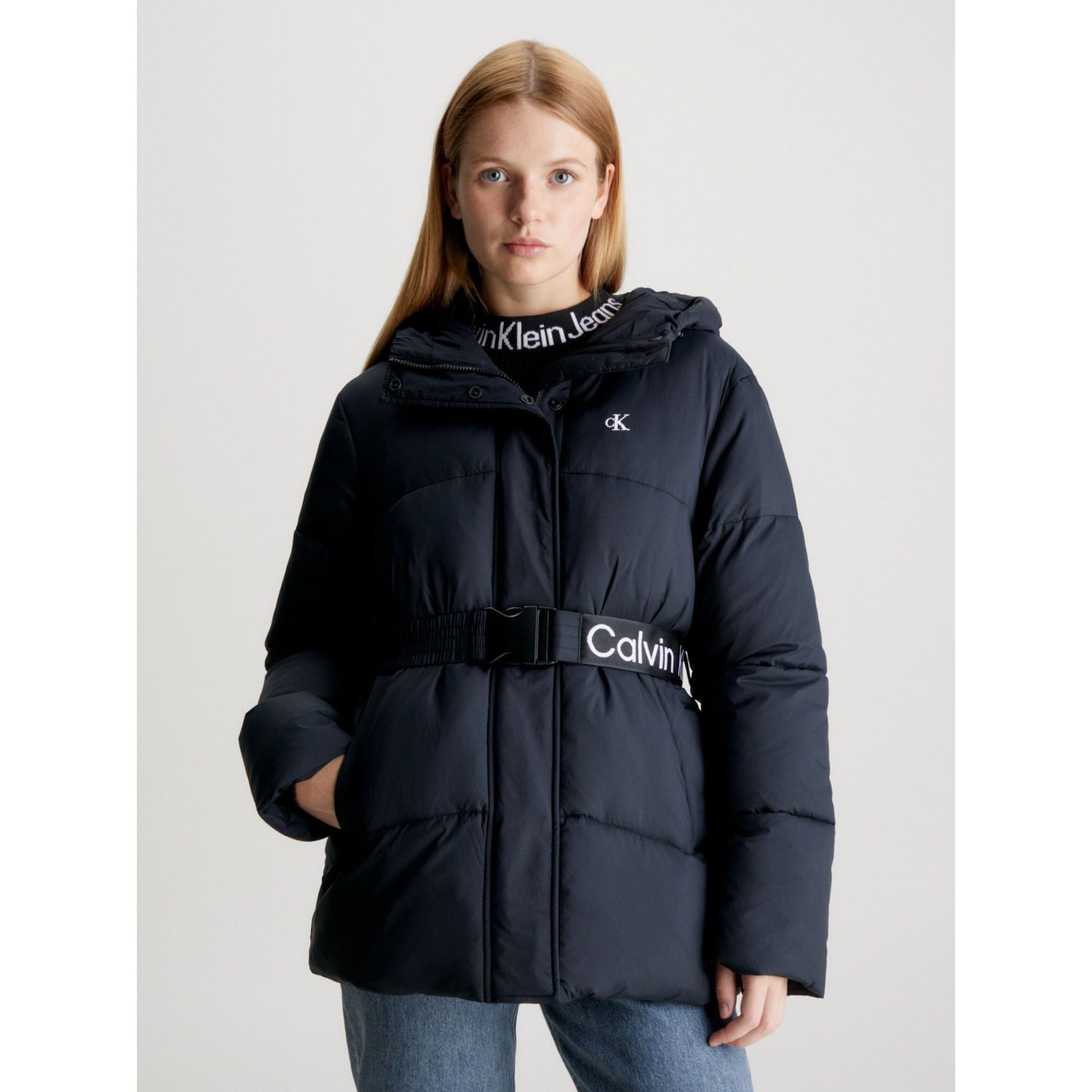 Chaqueta De Plumas Nailon Con Cinturon Mujer Negro Calvin Klein CALVIN KLEIN falabella