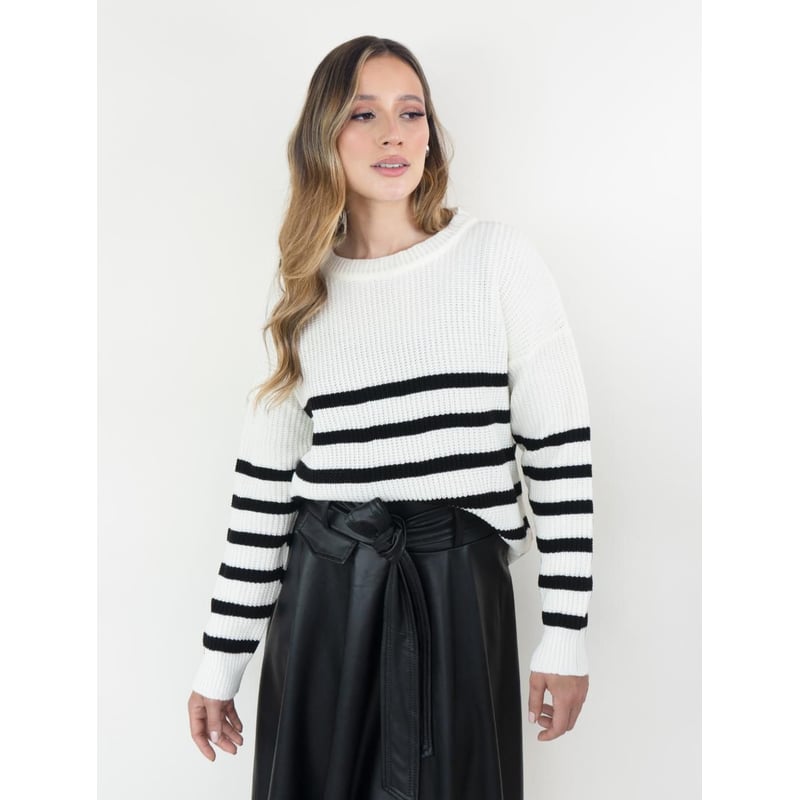 Sueter Para Mujer Blanco y Negro Rayas The Posh Blanco y Negro MOLGOA falabella