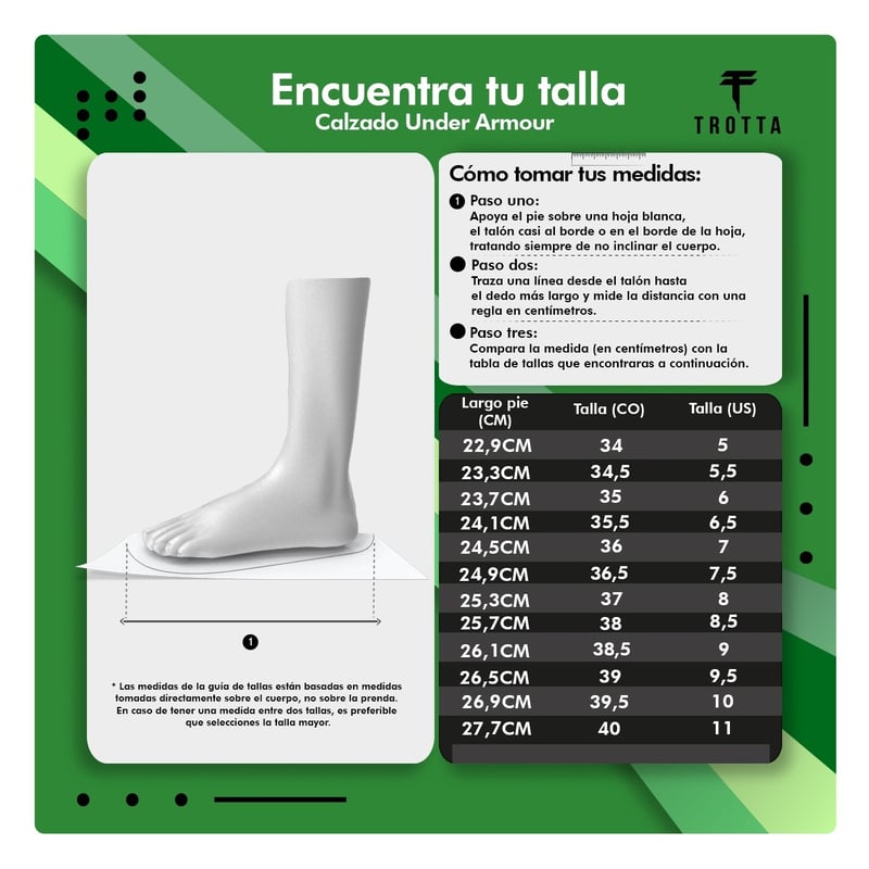 Guia de tallas zapatos under armour originales sales