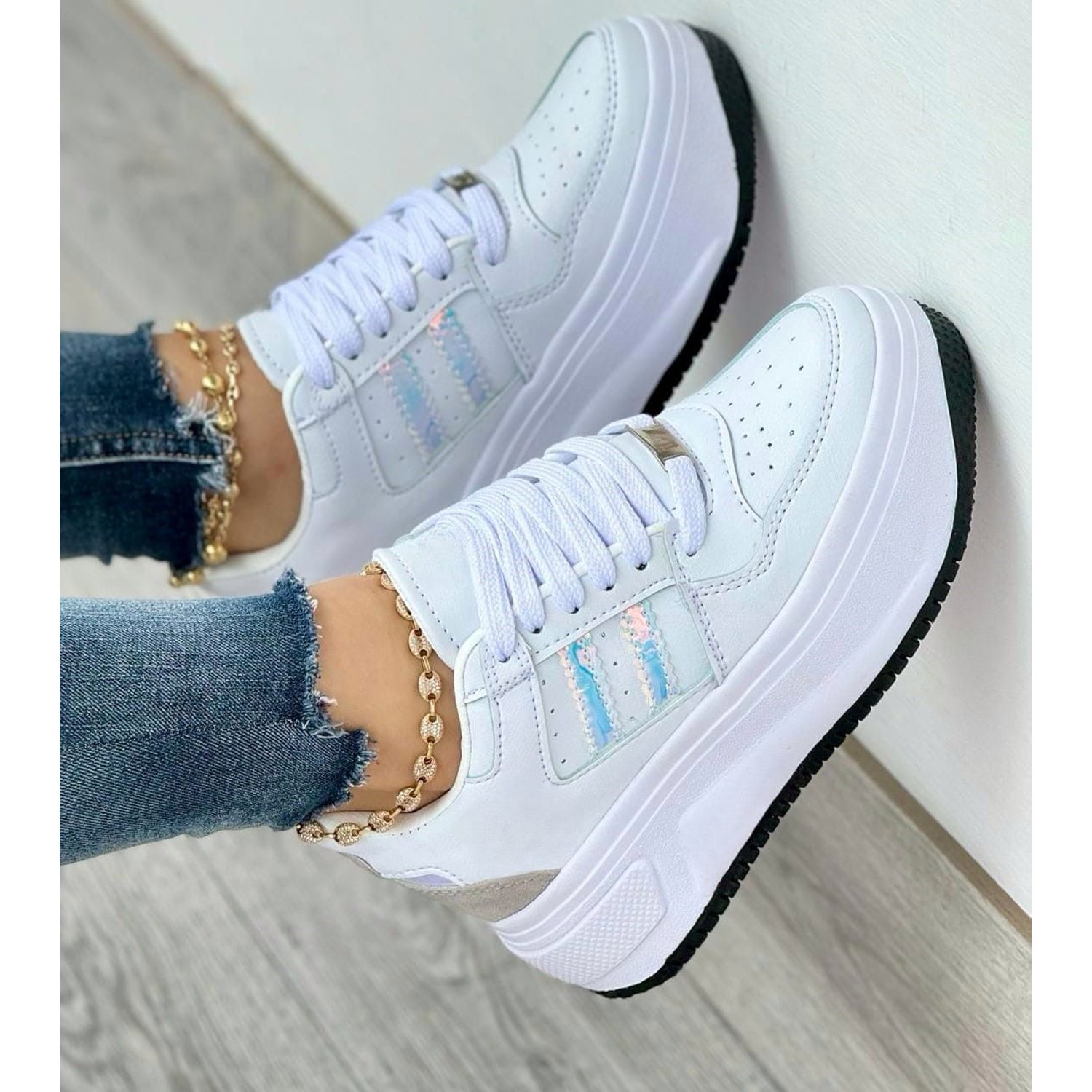Tenis Blanco Dama Zapatillas Zapatos Mujer Lindos Moda Casual