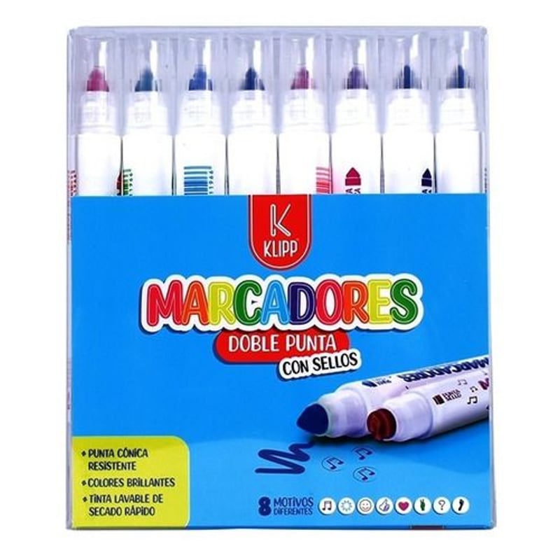 Marcador Doble Punta Con Sello 8 Colores Y Motivos Klipp GENERICO ...