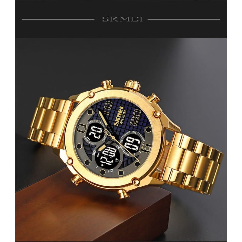RELOJ SKMEI ORIGINAL ACERO DOBLE HORA 1975 SUMERGIBLE DORADO SKMEI falabella