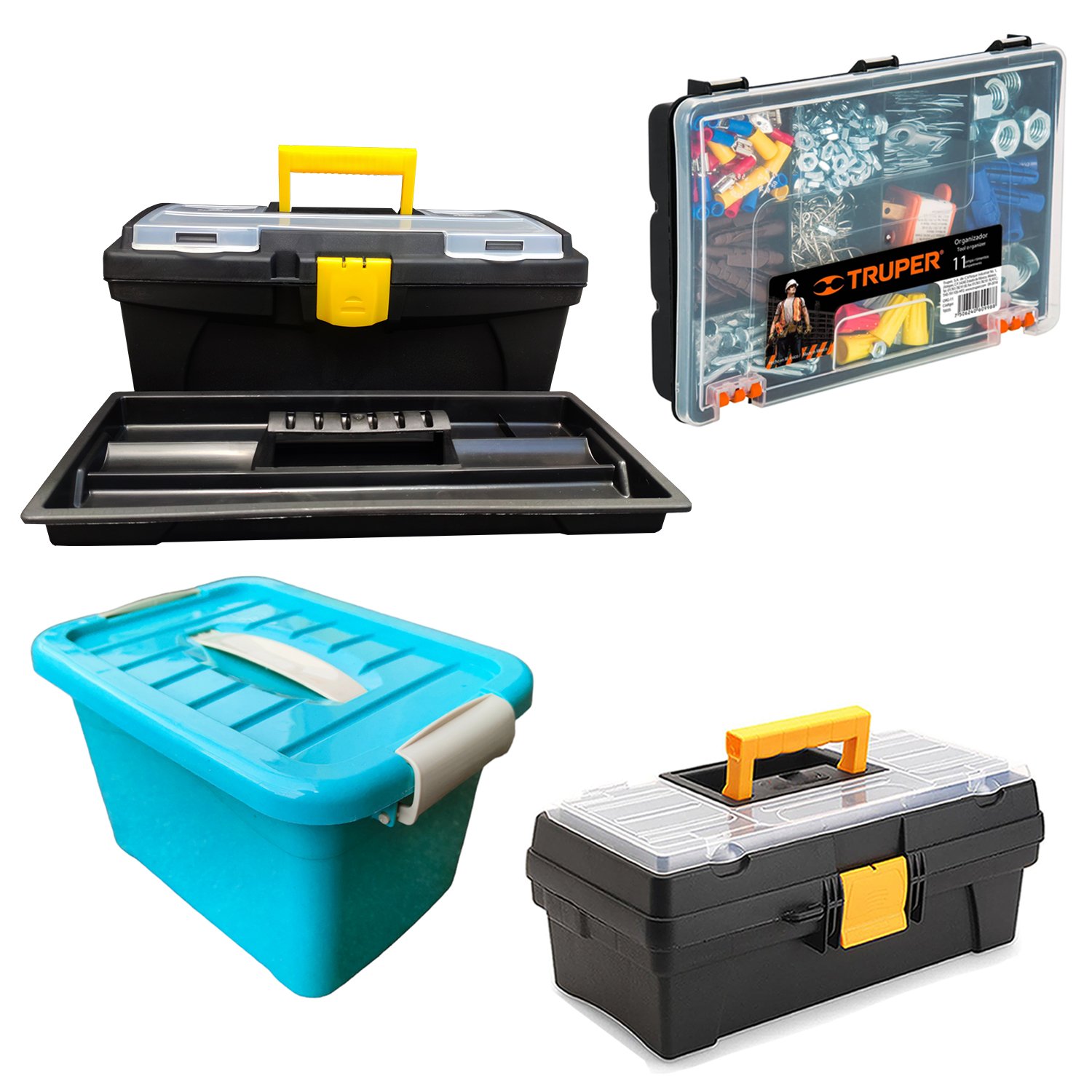 Kit X4 Cajas Herramientas Organizadores multiusos bandeja GENERAL falabella