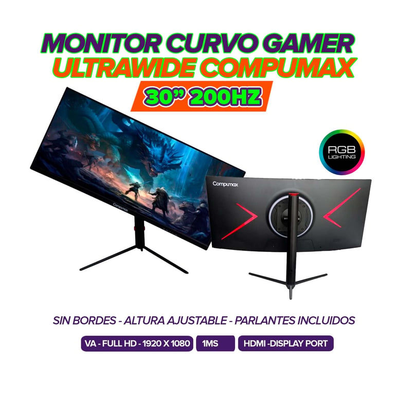 MONITOR GAMER COMPUMAX ULTRAWIDE CURVO 30 200HZ PARLANTES INCLUIDOS ...
