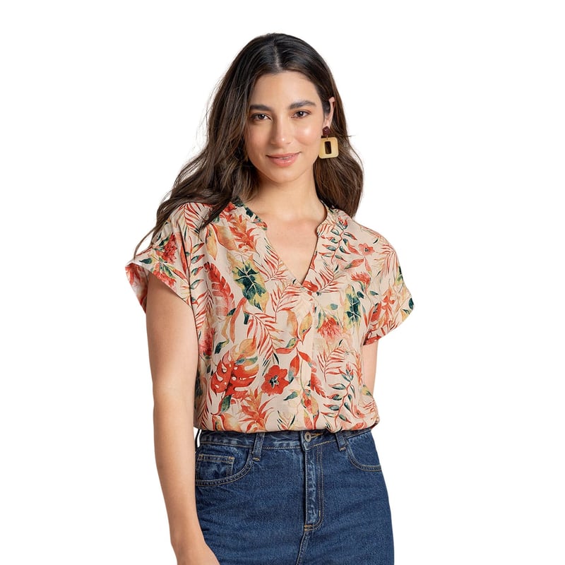 Leonisa Blusa manga corta manga rodada silueta semiajustada