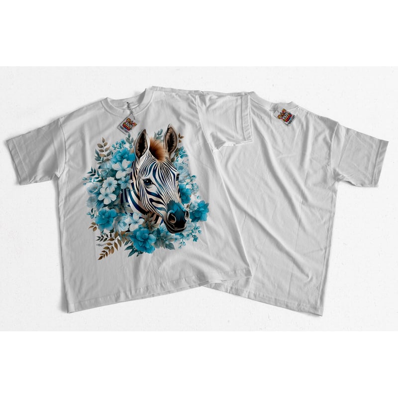 Camiseta Nina Piel Durazno Zebra Flores Azul