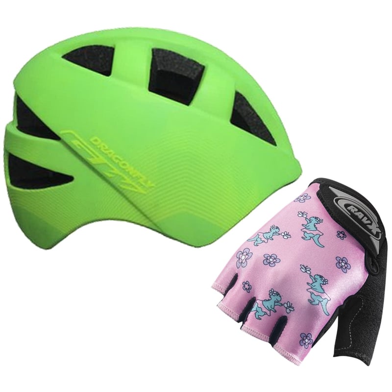 GW - Casco Gw Dragonfly Ajustable + Guante Niño Niña Bicicleta