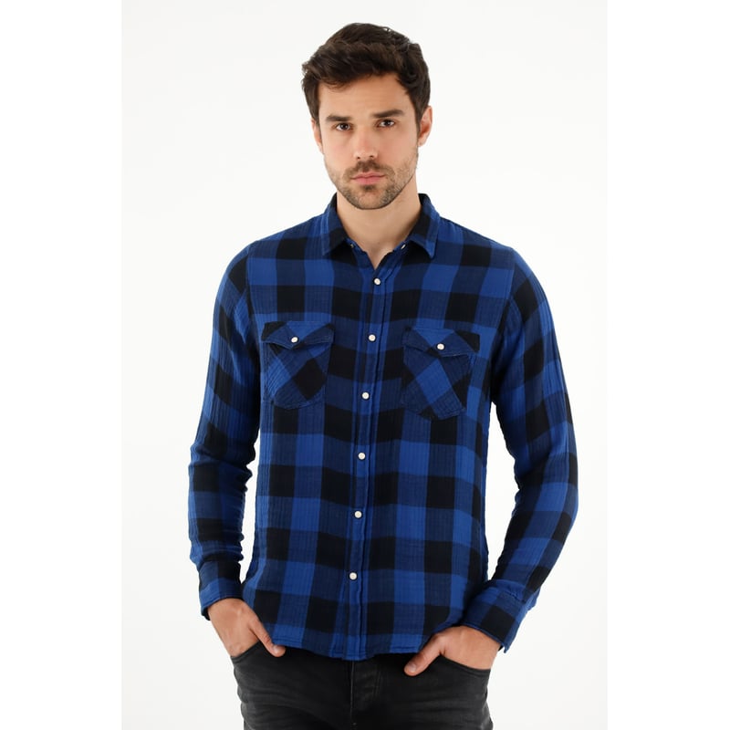 Camisa lenadora azul para hombre