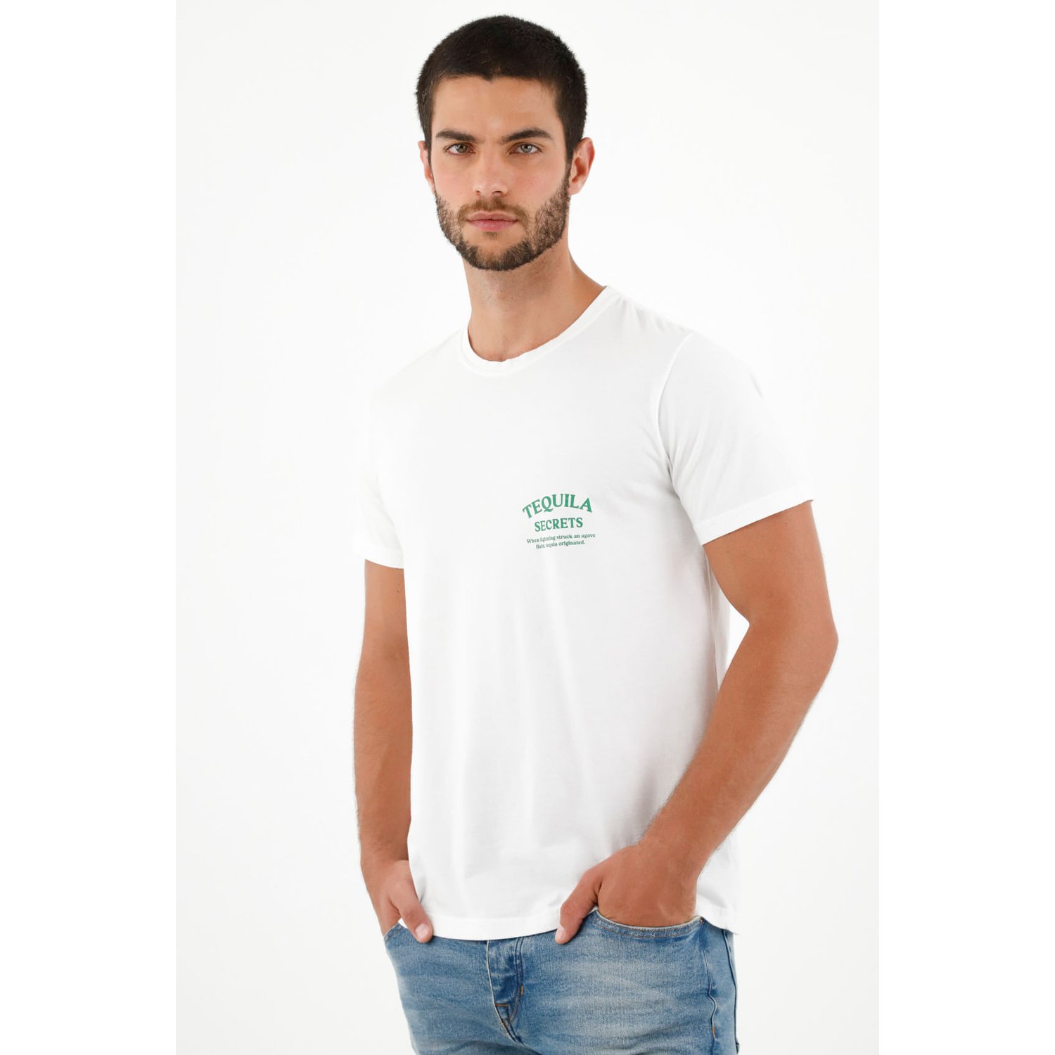 Camiseta blanca estampada hombre hotsell