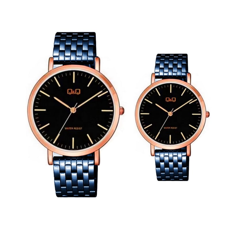 Q AND Q - Relojes Pareja Duo Qyq Acero Quartz Q&q Azul + Estuche