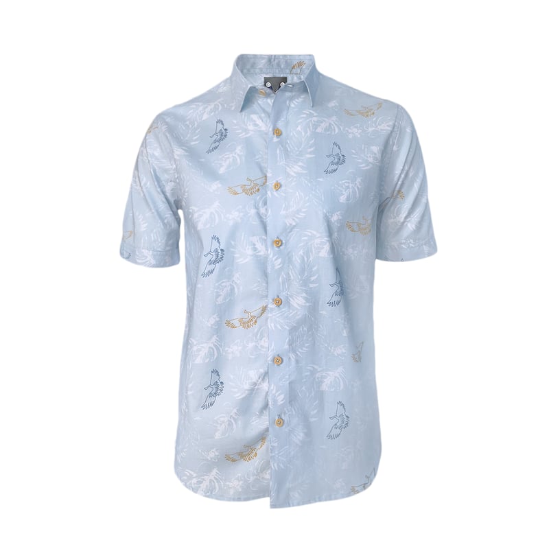 Camisa playera azul claro estampada manga corta Slim para hombre