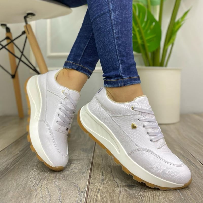 Tenis Blancos Deportivos Mujer Calzado en Cuero