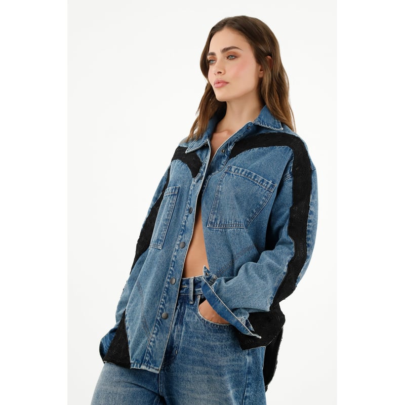 Sobrecamisa azul con detalles tejidos para mujer TENNIS falabella