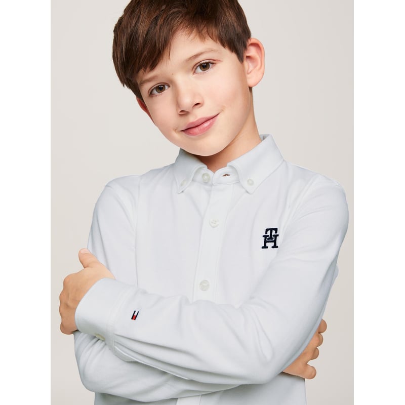 Camisa blanca th monogram regular en pique Tommy Hilfiger TOMMY HILFIGER falabella