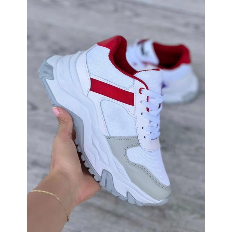 Tenis Blanco Rojo Dama Zapatillas Zapatos Mujer Lindos Moda Casual