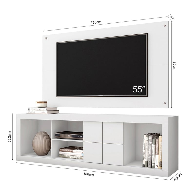MULTIMUEBLES - Panel para TV Moderno de 180 x 55 x 39.2 cm para Televisores de Hasta 65 Pulgadas, Blanco Multimuebles