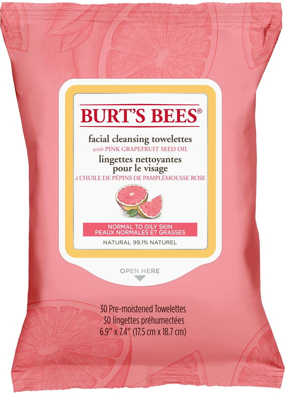 BURTS BEES - Toallitas con Extracto de Pomelo Rosado Burt's Bees para Piel Grasa 30 und