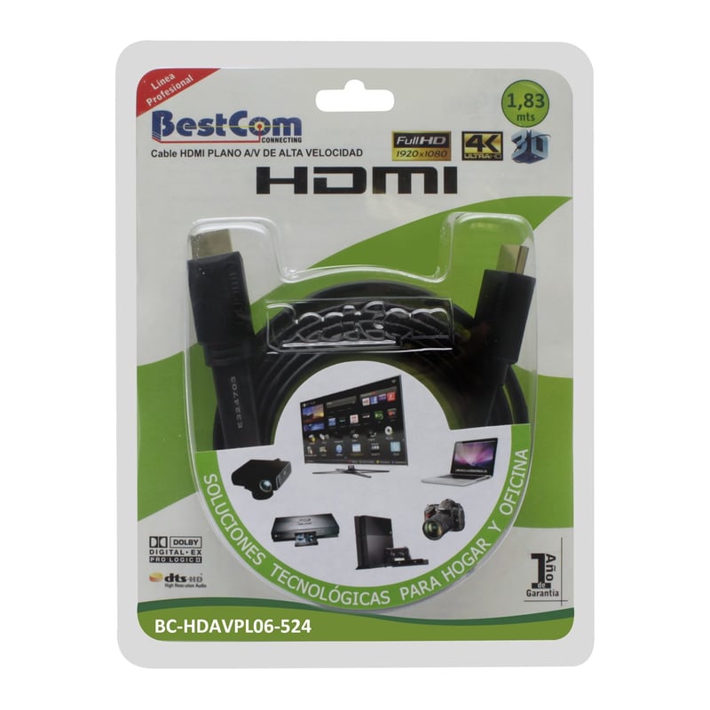 BestCom  - Cable HDMI Plano FHD 3D 4K 1080P