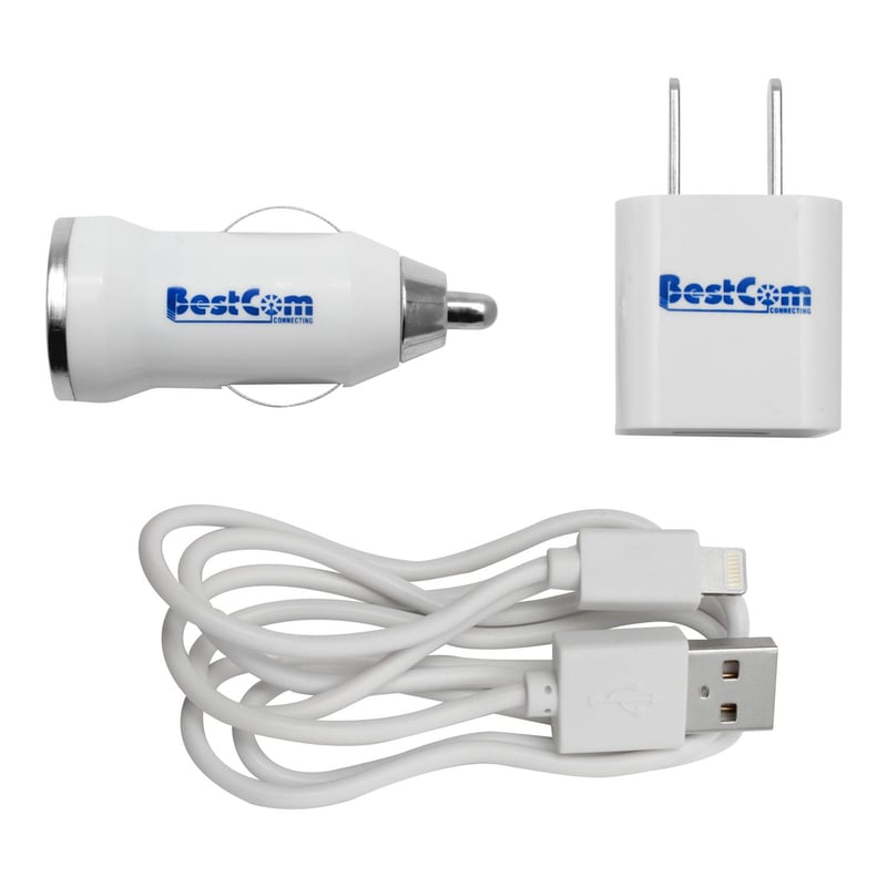 BestCom  - Kit Lightning Cable + Cargador Pared + Cargador Auto