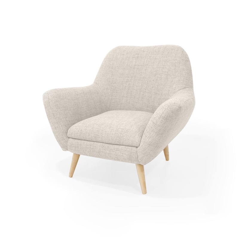 Poltrona scandinava in tessuto patchwork multicolor celeste con