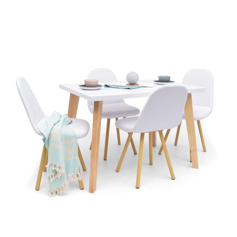 MICA - Juego de Comedor Moderno para 4 Personas Blanco (Comedor + 4 Sillas) Mica