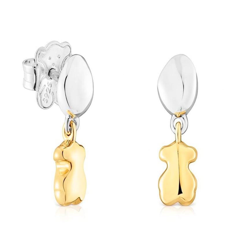 Orecchini Corti TOUS Joy Bits Con Orsetto, Bicolore Argento E Oro, In Argento Sterling