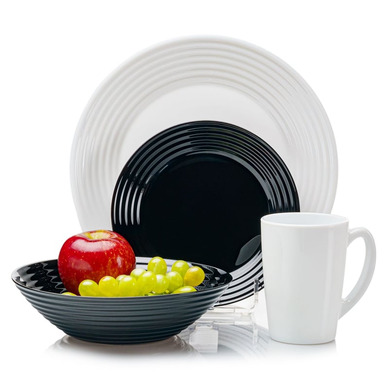Vajilla Luminarc 4 puestos. Juego de vajilla Blanca y negra. Vajilla Ceramica LUMINARC falabella