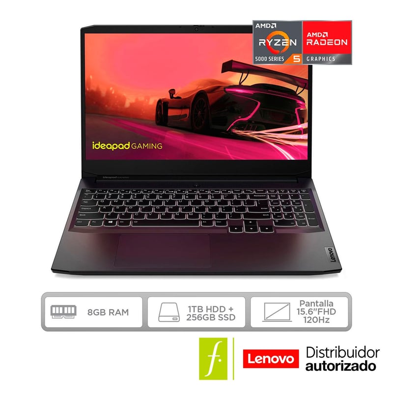 LENOVO - Portátil Gamer Lenovo | GeForce RTX 3050 | AMD Ryzen 5 | 8GB RAM | 1TB HDD + 256GB SSD Almacenamiento | Windows 11 | 15.6 pulgadas |IdeaPad Gaming 3 15ACH6 | Computador Portátil + Game Pass