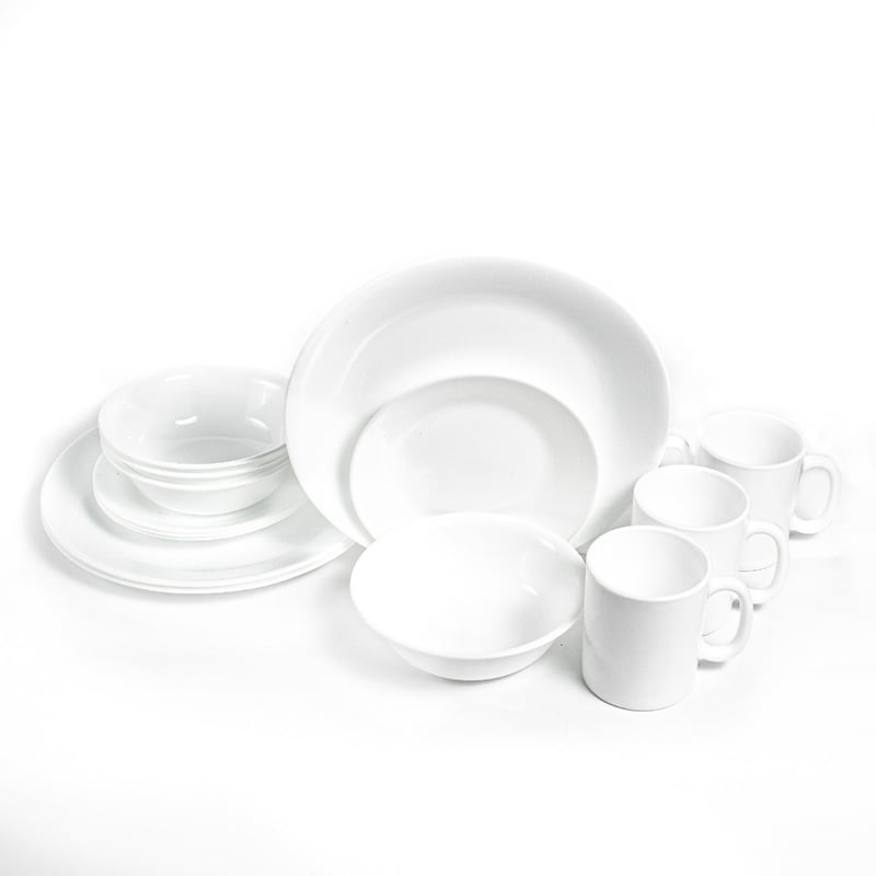 Vajilla Corelle 4 puestos. Juego de vajilla Blanca. Vajilla Ceramica CORELLE falabella