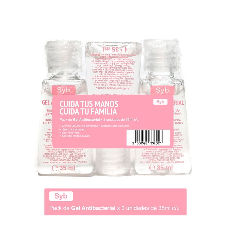 SYBILLA - Pack Gel Antibacterial con Aloe Vera x 3