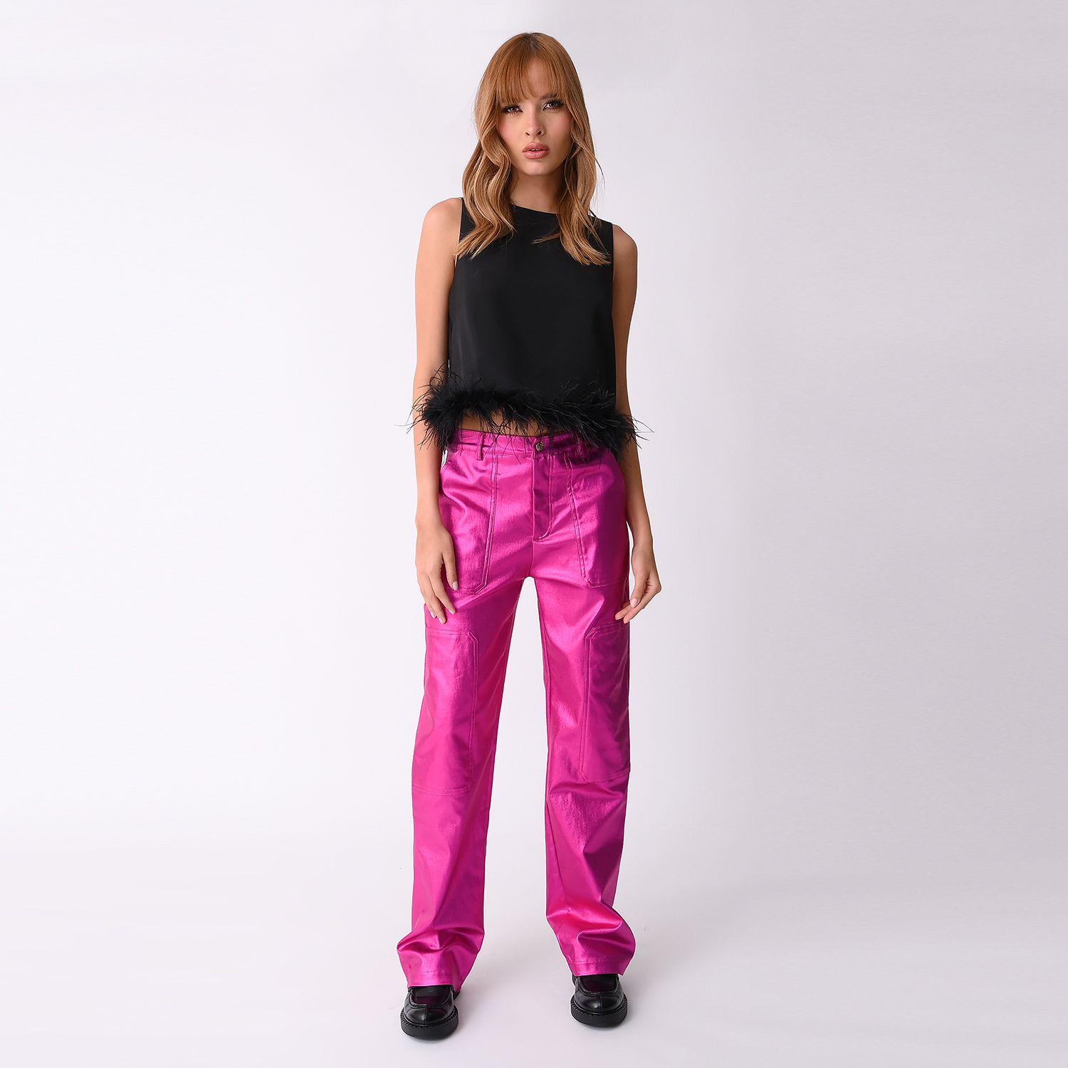 Pantalon paper bag rosa best sale