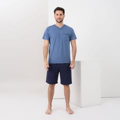 NEWBOAT - Conjunto de pijama con short Corto Manga corta con Estampado para Hombre de Algodón Newboat