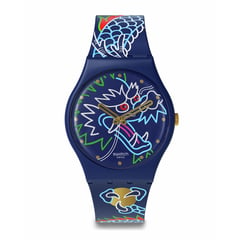SWATCH - Reloj Swatch Unisex YEAR OF THE DRAGON DRAGON IN WAVES. Reloj Silicona Azul 