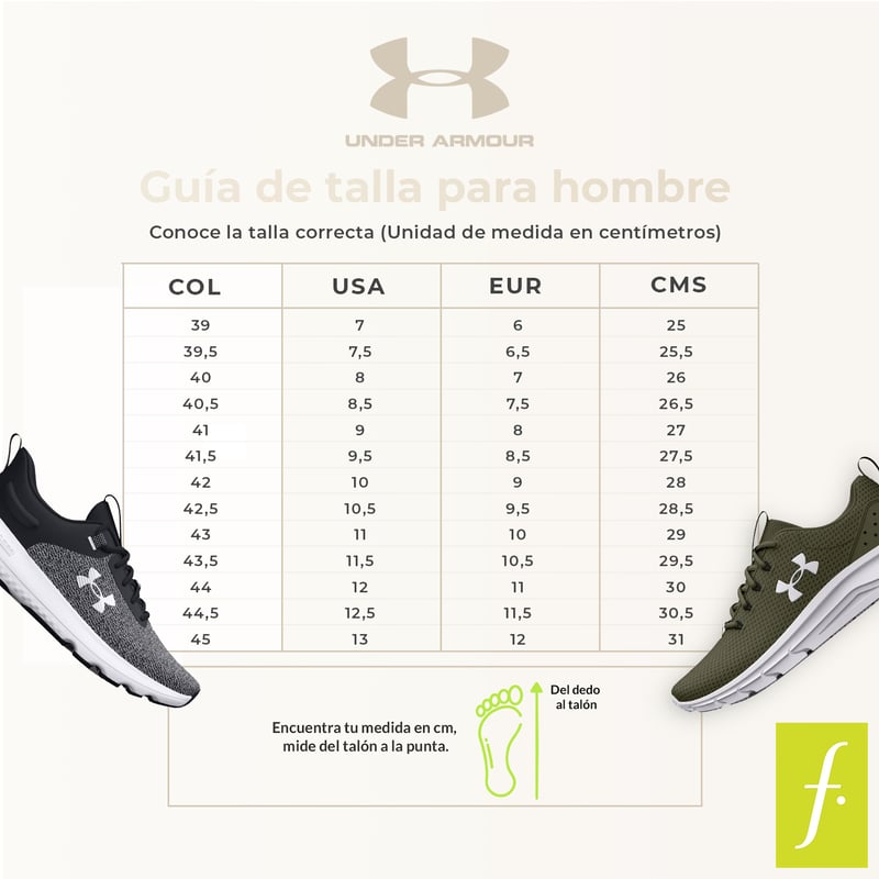 Guia de tallas zapatos under armour running hotsell