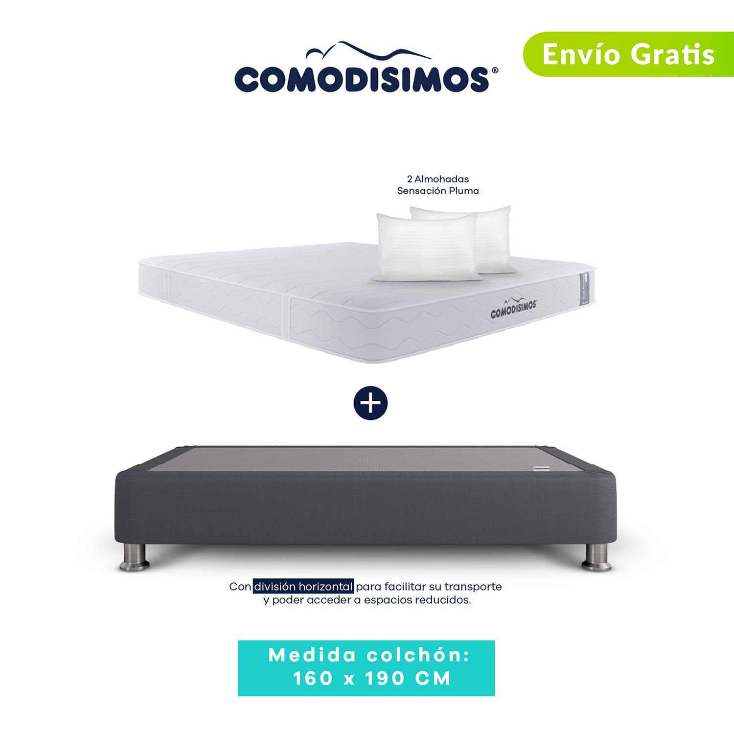 Colchon con Base Cama Queen Firme Ortopedico Resortado Linea Access 160 x 190 cm 2 Almohadas Comodisimos COMODISIMOS falabella