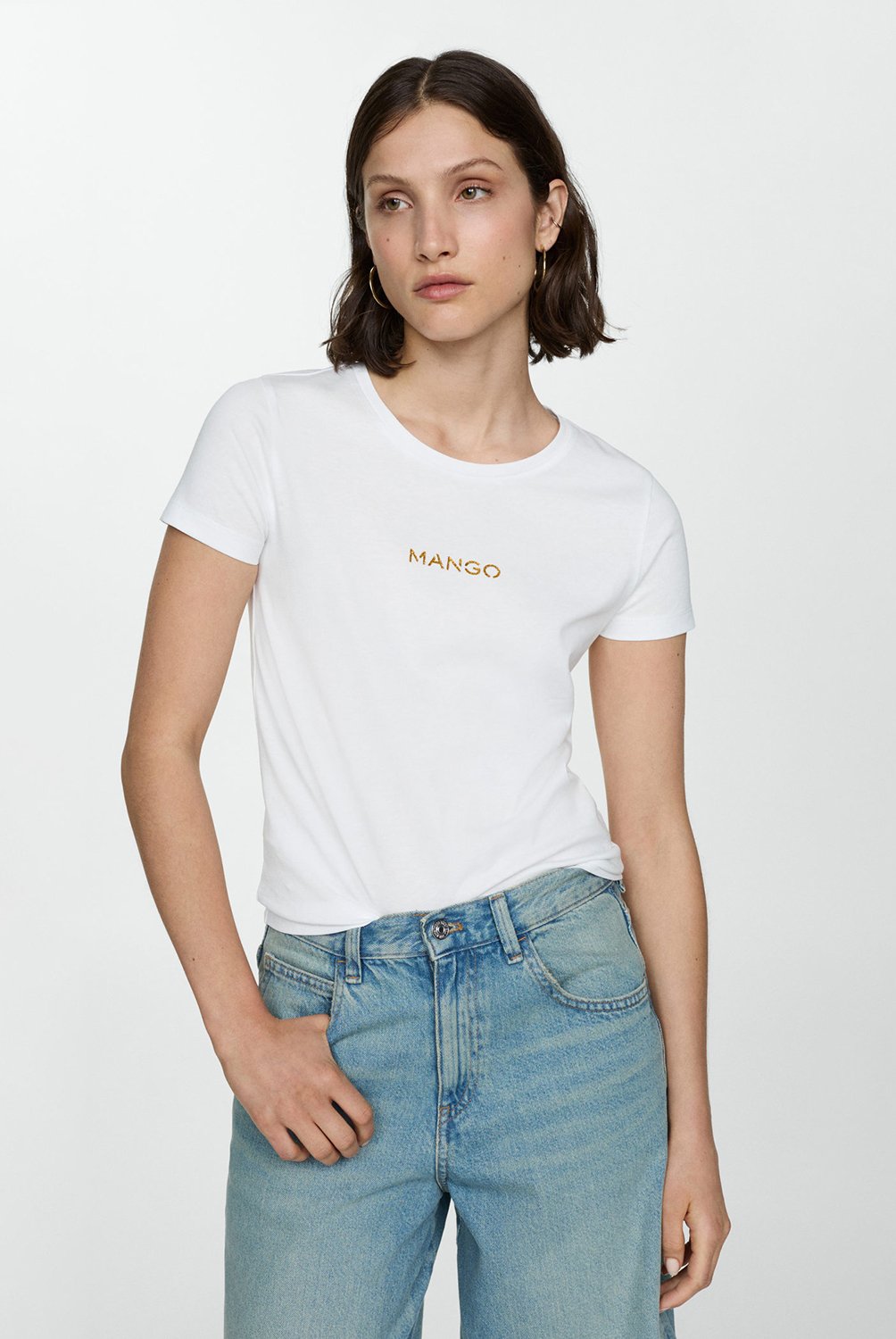 Camiseta Mujer con Logo Manga corta de Algodon MANGO