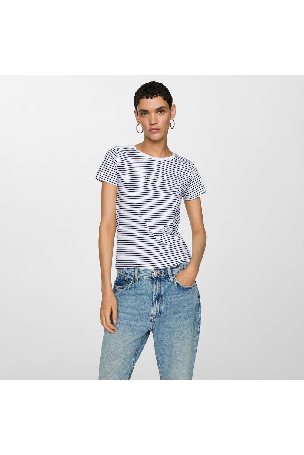 Camiseta Mujer de Rayas Manga corta de Algodon MANGO MANGO falabella