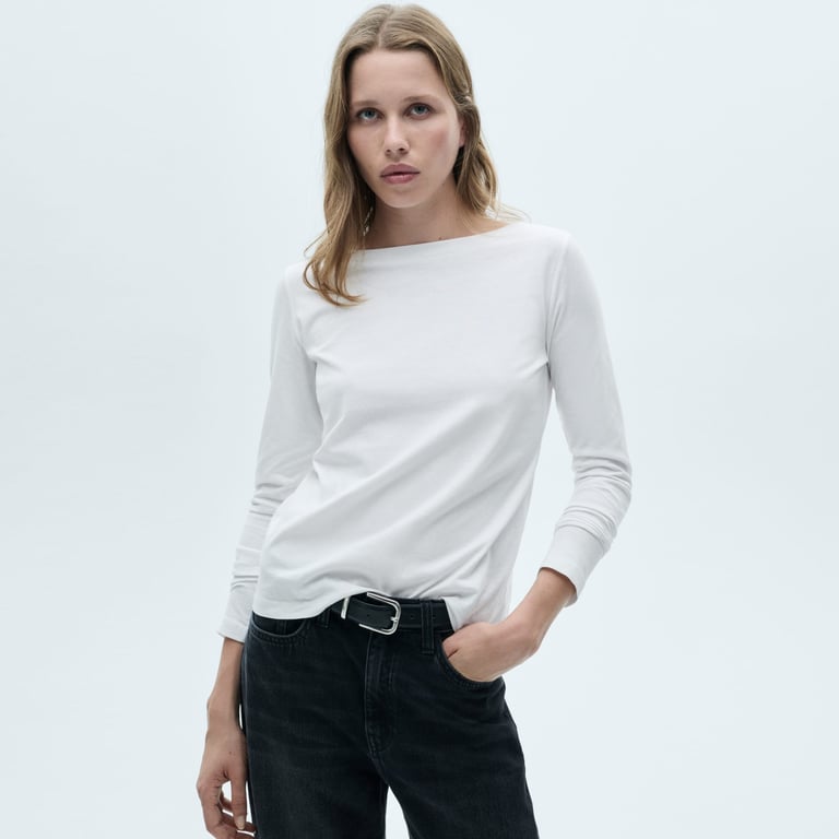 Camiseta De Manga Larga Street One Para Mujer - Corte Regular, Cuello En V, En Colores Lisos
