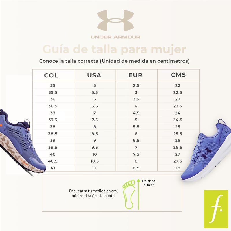 Guia de tallas zapatos under armour niña best sale